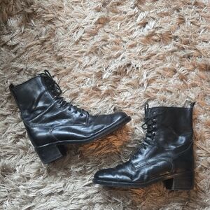 Vintage Transit Black Leather Lace Up Combat Boots